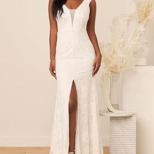 White Sequin Embroidered Lace Maxi Dress
